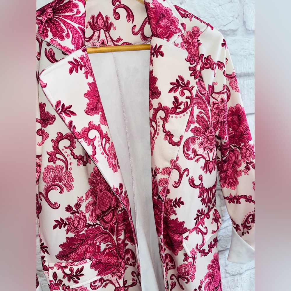 Long Floral Jacket Paisley White & Pink sz S UNIQUE! - Picture 3 of 9